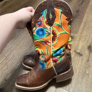 Ariat Brown and Orange Floral Heeled Boots